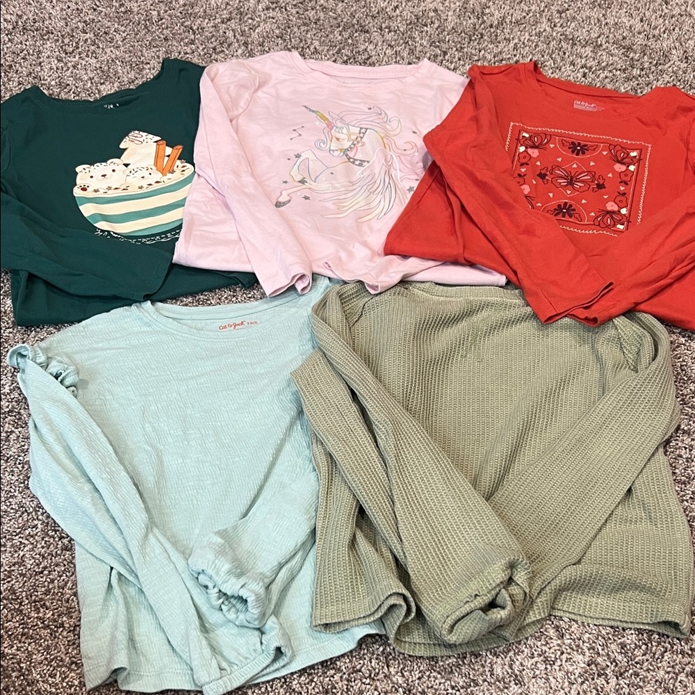 Cat & Jack Girls Long Sleeve Tees - Green, Pink, Light Blue and Orange